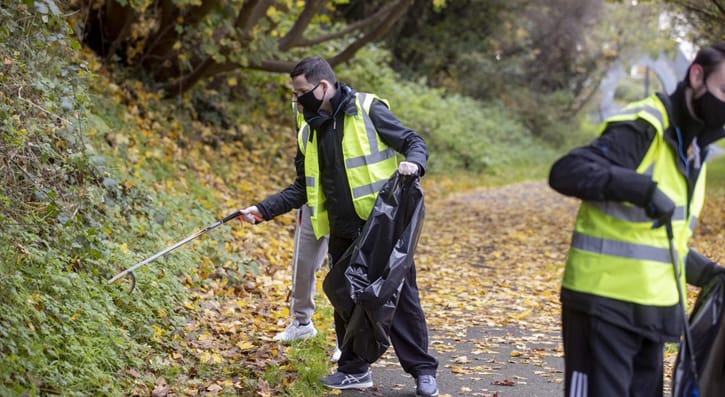 serc student out litter picking in Lisburn